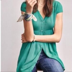 Vanessa Virginia Ladder Lace Cap Sleeve Tunic Green Small